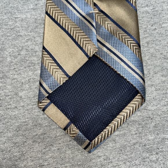 Paul Dione Men's 100% Silk Neck Tie Repp Stripe 3.5"-60" Beige/Blue Classic - Picture 3 of 5